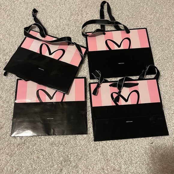 Victoria's Secret Classic Pink & Whiteβ Stripe Gift Shopping Bag Small Set of 4 - Picture 2 of 6